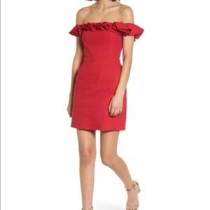 Wayf Red Gayle Off The Shoulder Ruffle Mini Dress